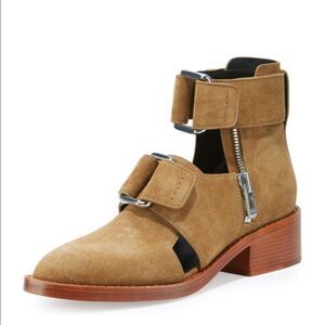 RARE NWT 3.1 PHILLIP LIM Addis Cutout Suede Leather Buckle Boot Tan Oak, Size 38